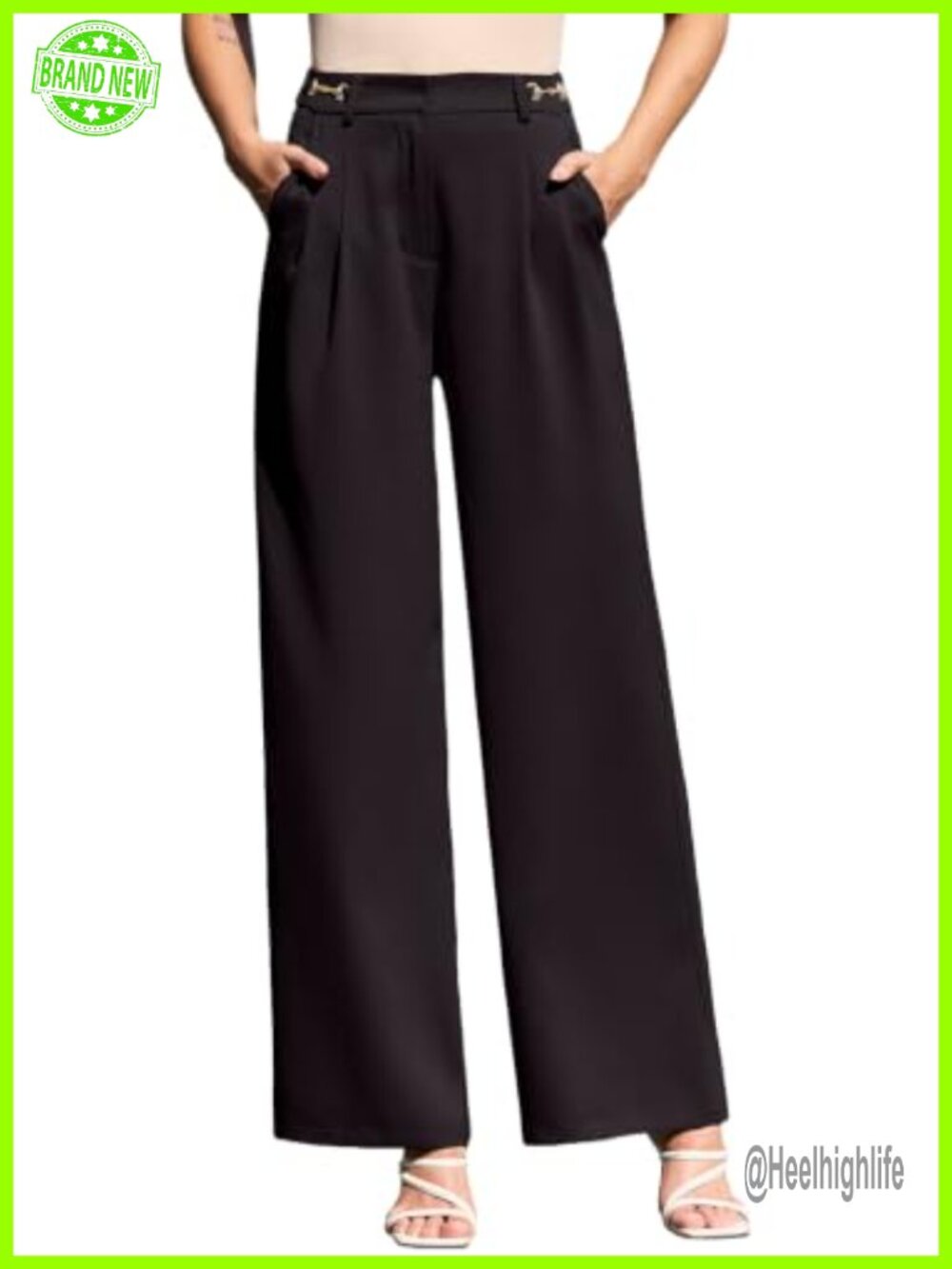 Women's Wide Leg High Waist Pleated Dress Pants Office Business Palazzo Trousers